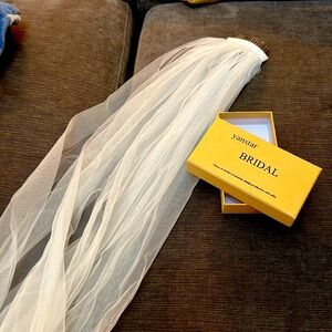 White wedding veil mid length approx 3 feet long sheer
